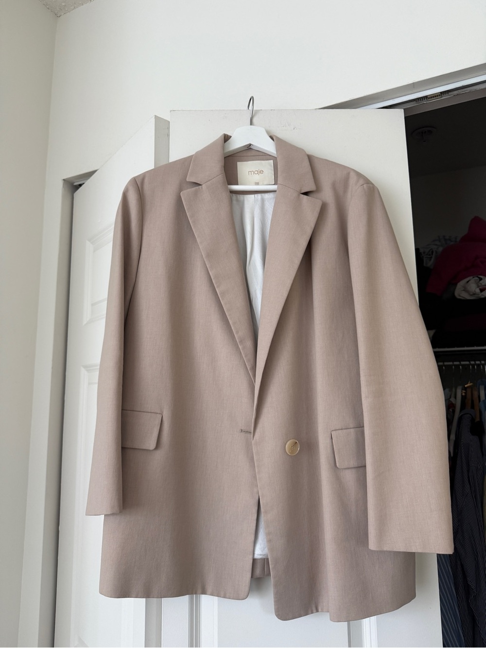 Maje Taupe Single-Button Oversized Blazer
